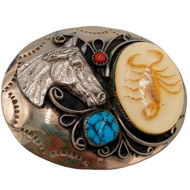 Other Scorpion Horse Belt Buckle Turquoise Coral C