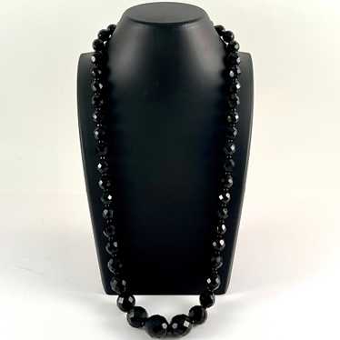 1960s Black Glass Bead Necklace - image 1
