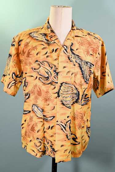 Paradise 50s Vintage Hawaiian Shirt, Fish Seashell