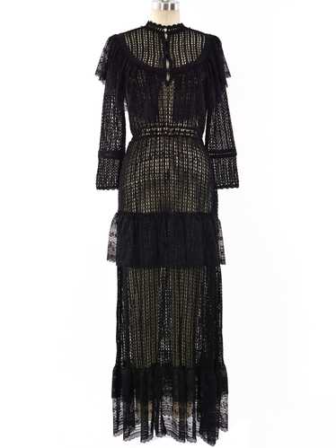 Black Lace Ruffle Crochet Maxi Dress
