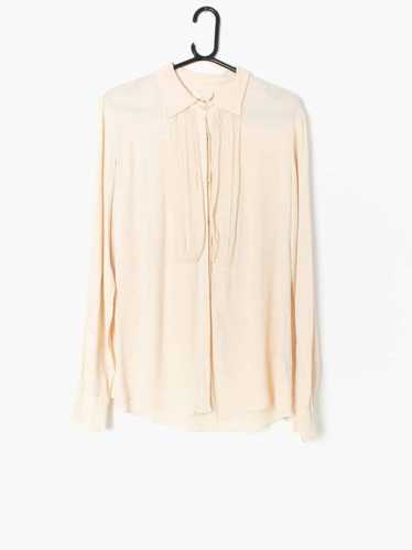 Womens vintage Ivory cream blouse with soft ruffl… - image 1