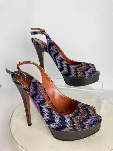 Missoni Size 8.5 (38.5) Purple & Black Chevron Hee