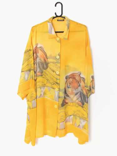 Womens vintage sheer yellow tiger blouse by Jean … - image 1