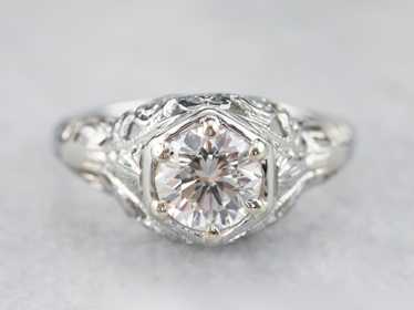 Stunning Art Deco Diamond Solitaire Engagement Ri… - image 1