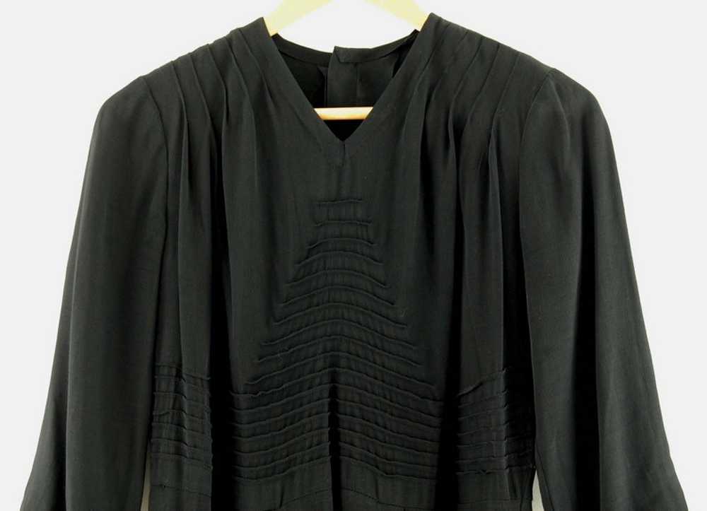 40s Ruched Black Crepe De Chine Dress – 12 - image 2