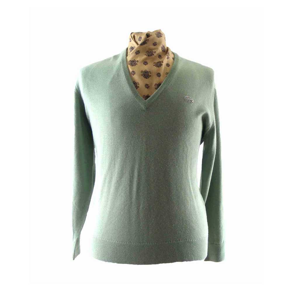 90s Lacoste Avocado Green V Neck Sweater – XL - image 1