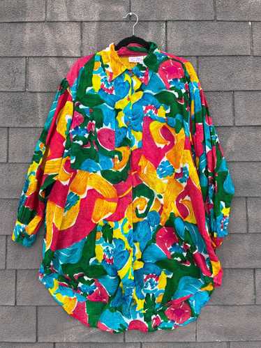 1990S OVERSIZED PAPER THIN FLORAL PRINTED LONG SLE