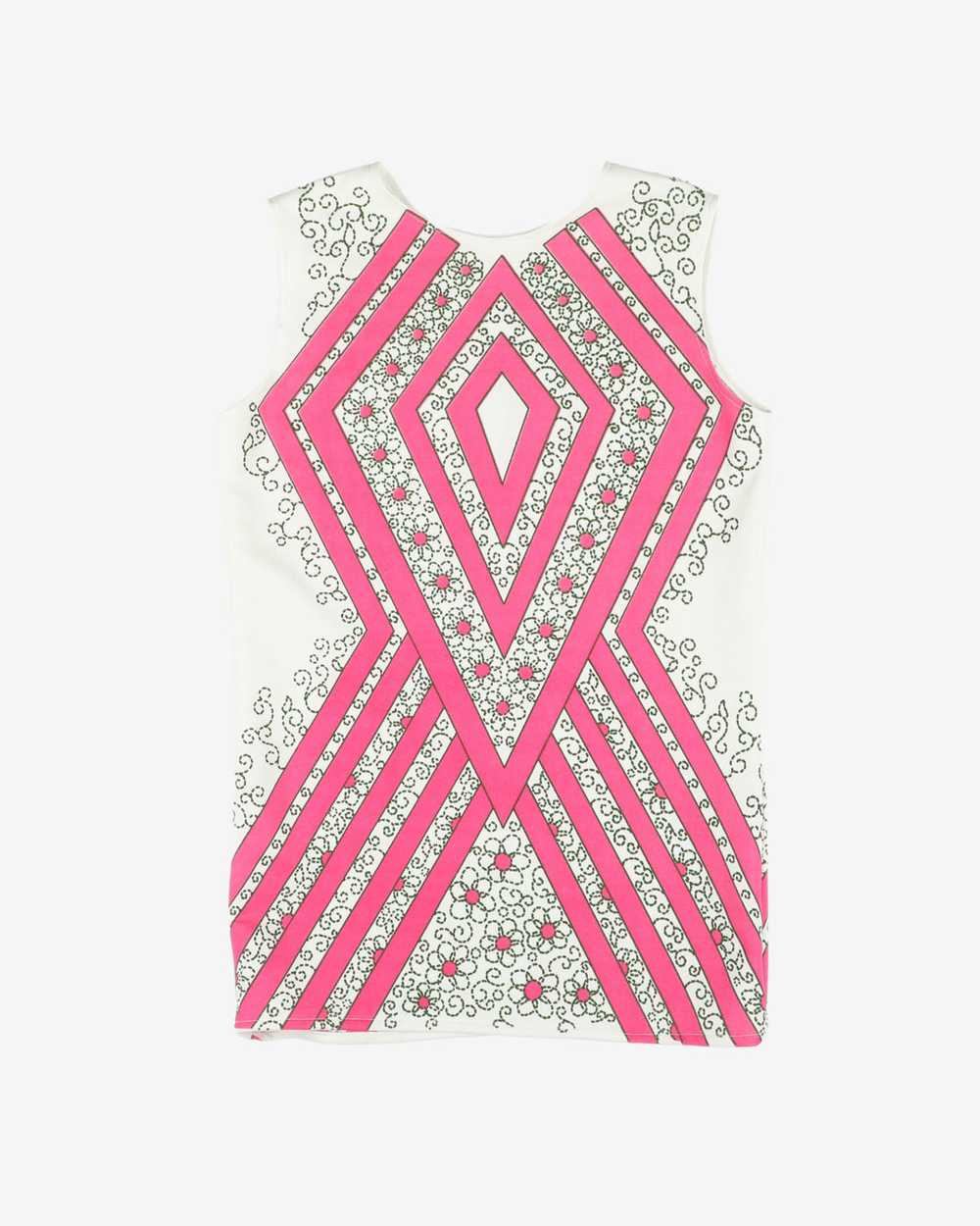 1970s pink graphic print sleeveless top - S - image 1
