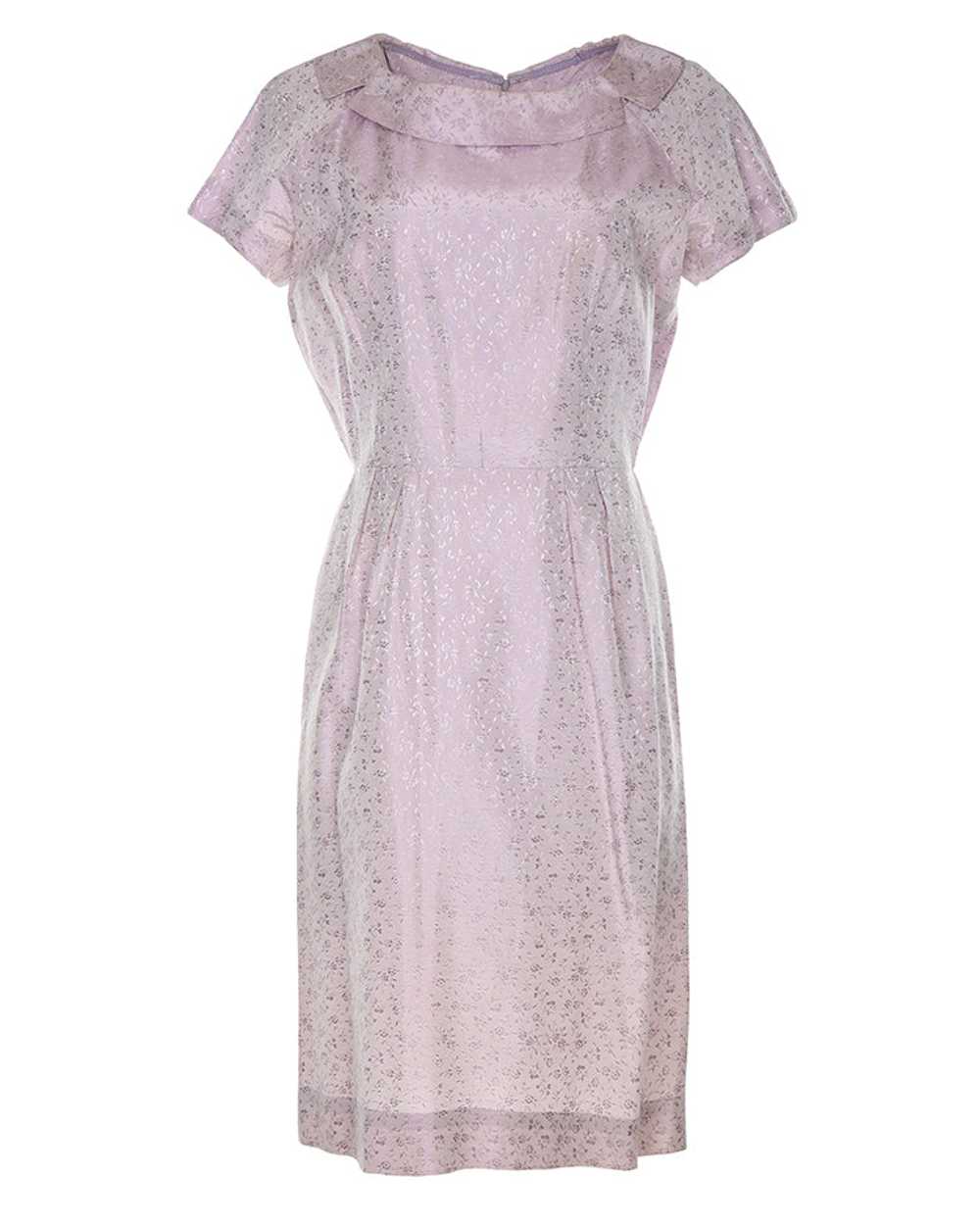 50s 60s Lavender Floral Dress - S - image 1
