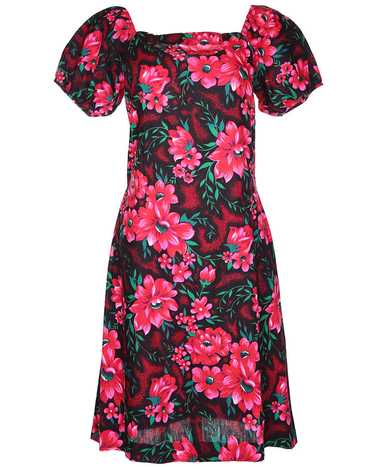 Pink and Black Hawaiian Puff Sleeve Dress - M - image 1