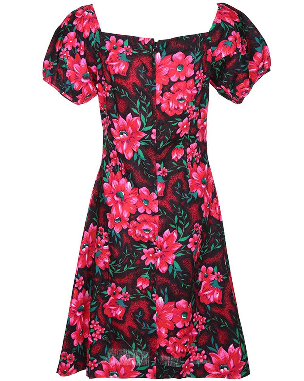 Pink and Black Hawaiian Puff Sleeve Dress - M - image 3