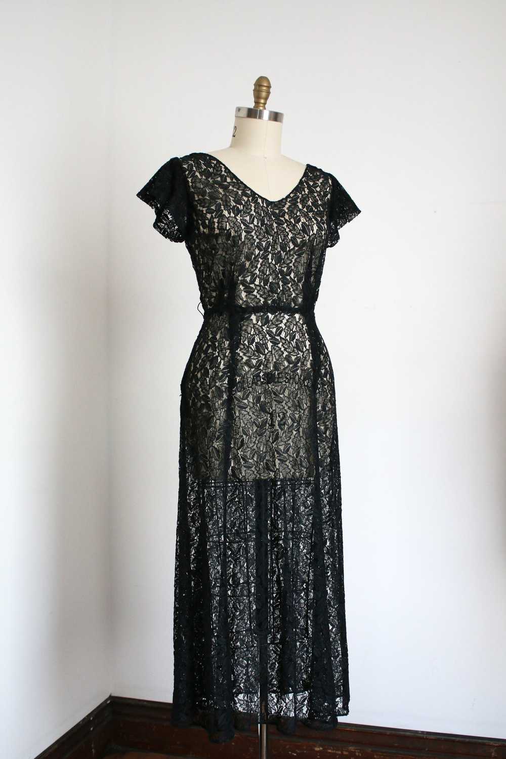 vintage 1930s black leaf lace dress {L} - image 1