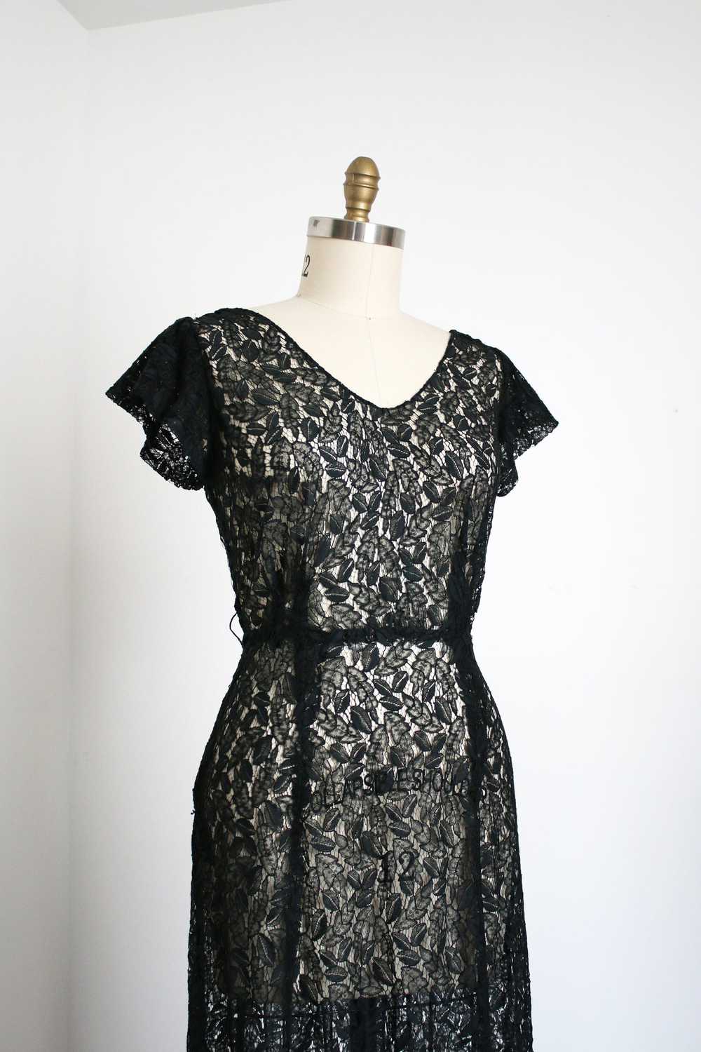 vintage 1930s black leaf lace dress {L} - image 2