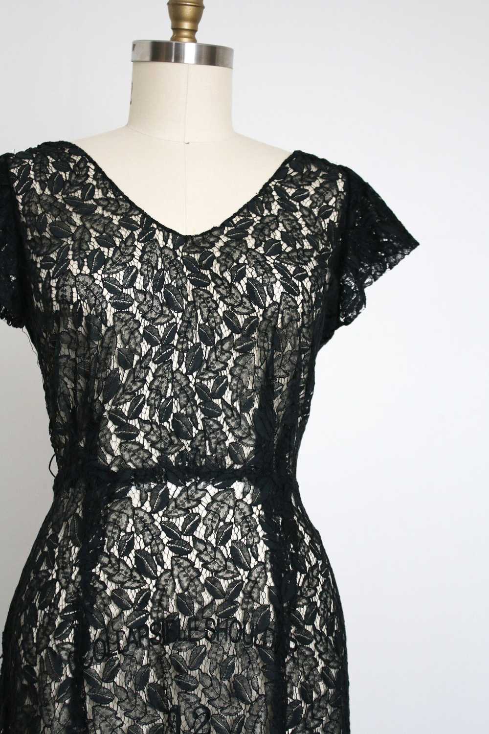 vintage 1930s black leaf lace dress {L} - image 3