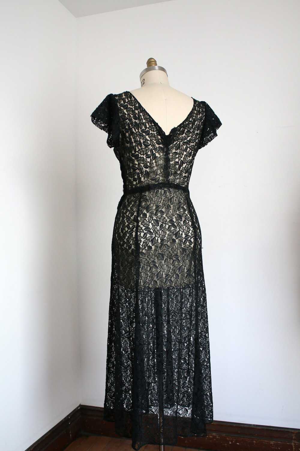 vintage 1930s black leaf lace dress {L} - image 4