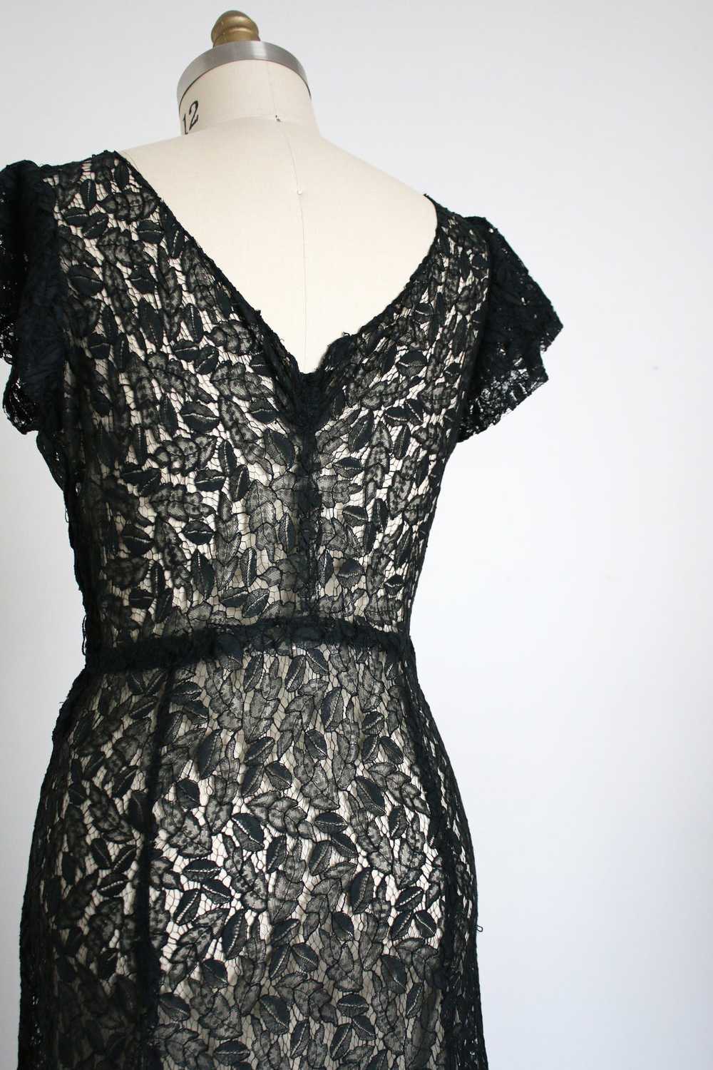 vintage 1930s black leaf lace dress {L} - image 5