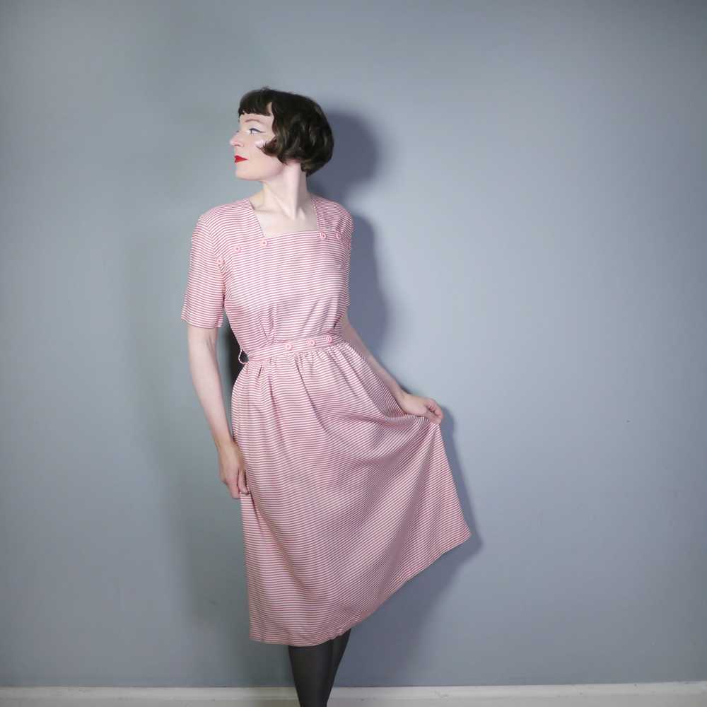 40s 50s CANDY STRIPE DAY DRESS WITH BUTTON DETAIL… - image 2
