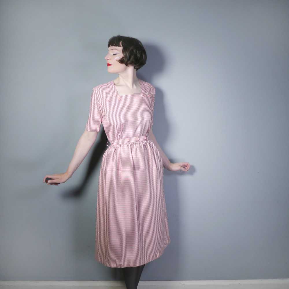 40s 50s CANDY STRIPE DAY DRESS WITH BUTTON DETAIL… - image 3