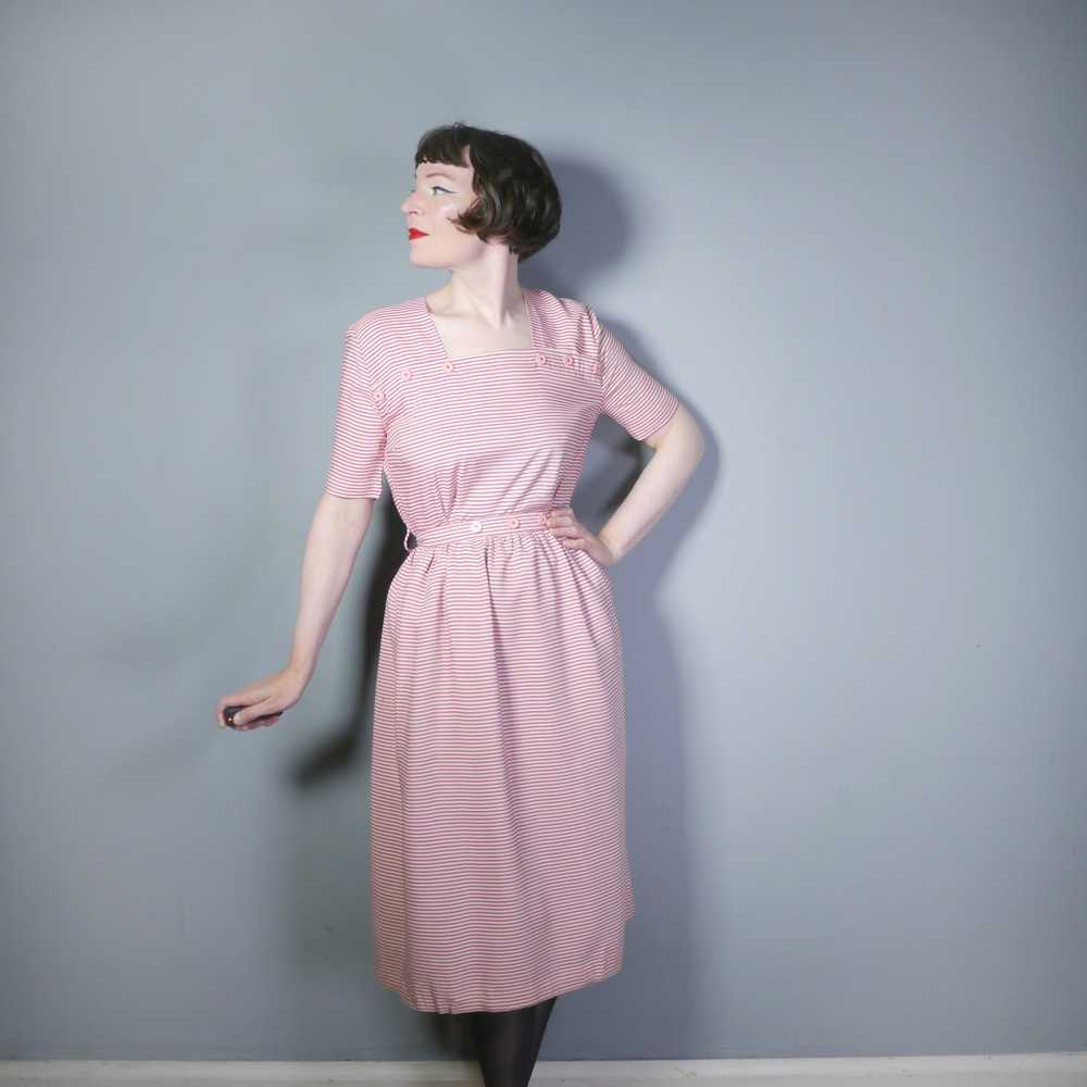 40s 50s CANDY STRIPE DAY DRESS WITH BUTTON DETAIL… - image 4