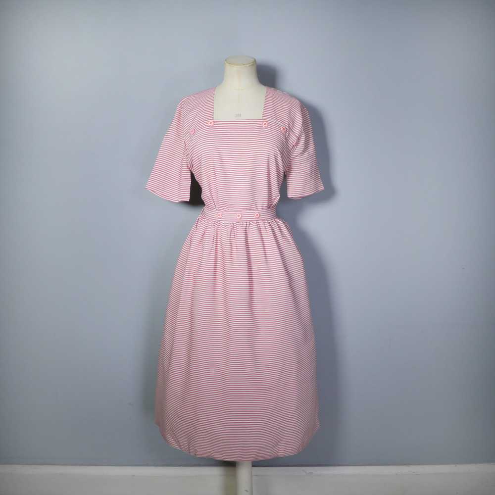 40s 50s CANDY STRIPE DAY DRESS WITH BUTTON DETAIL… - image 5
