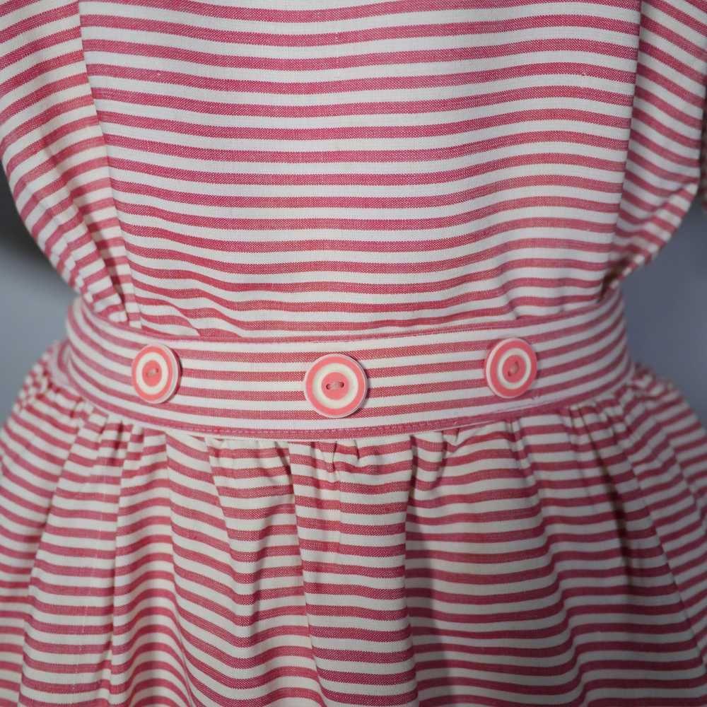 40s 50s CANDY STRIPE DAY DRESS WITH BUTTON DETAIL… - image 7