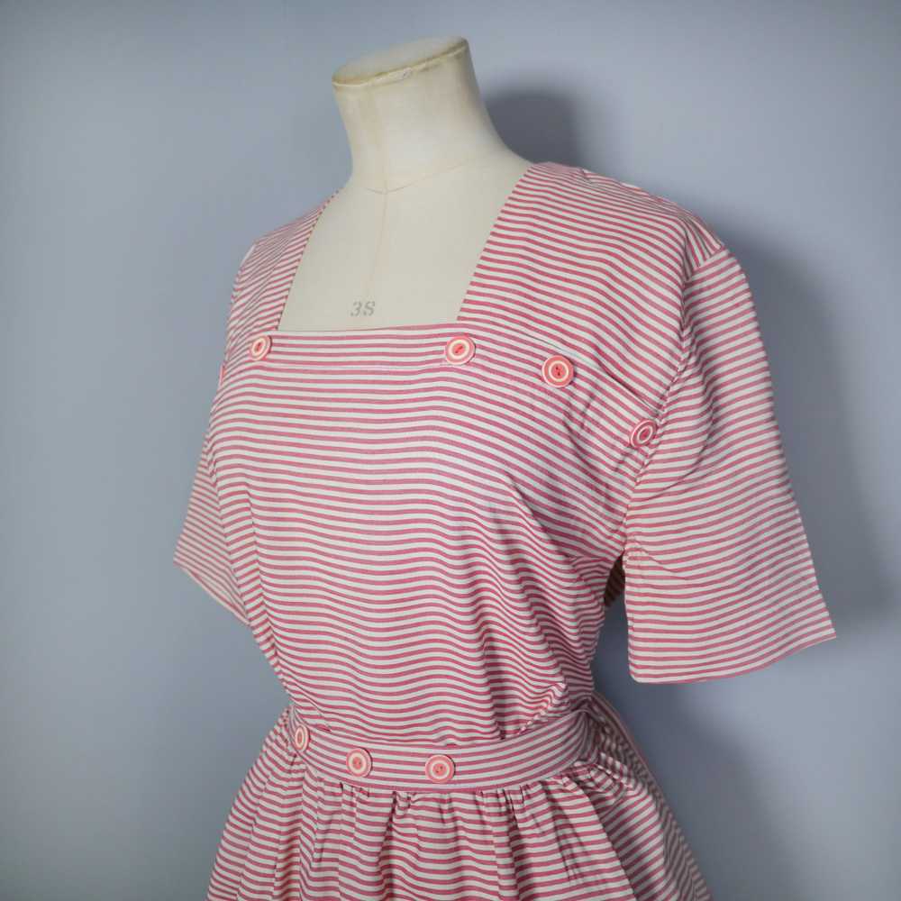 40s 50s CANDY STRIPE DAY DRESS WITH BUTTON DETAIL… - image 8