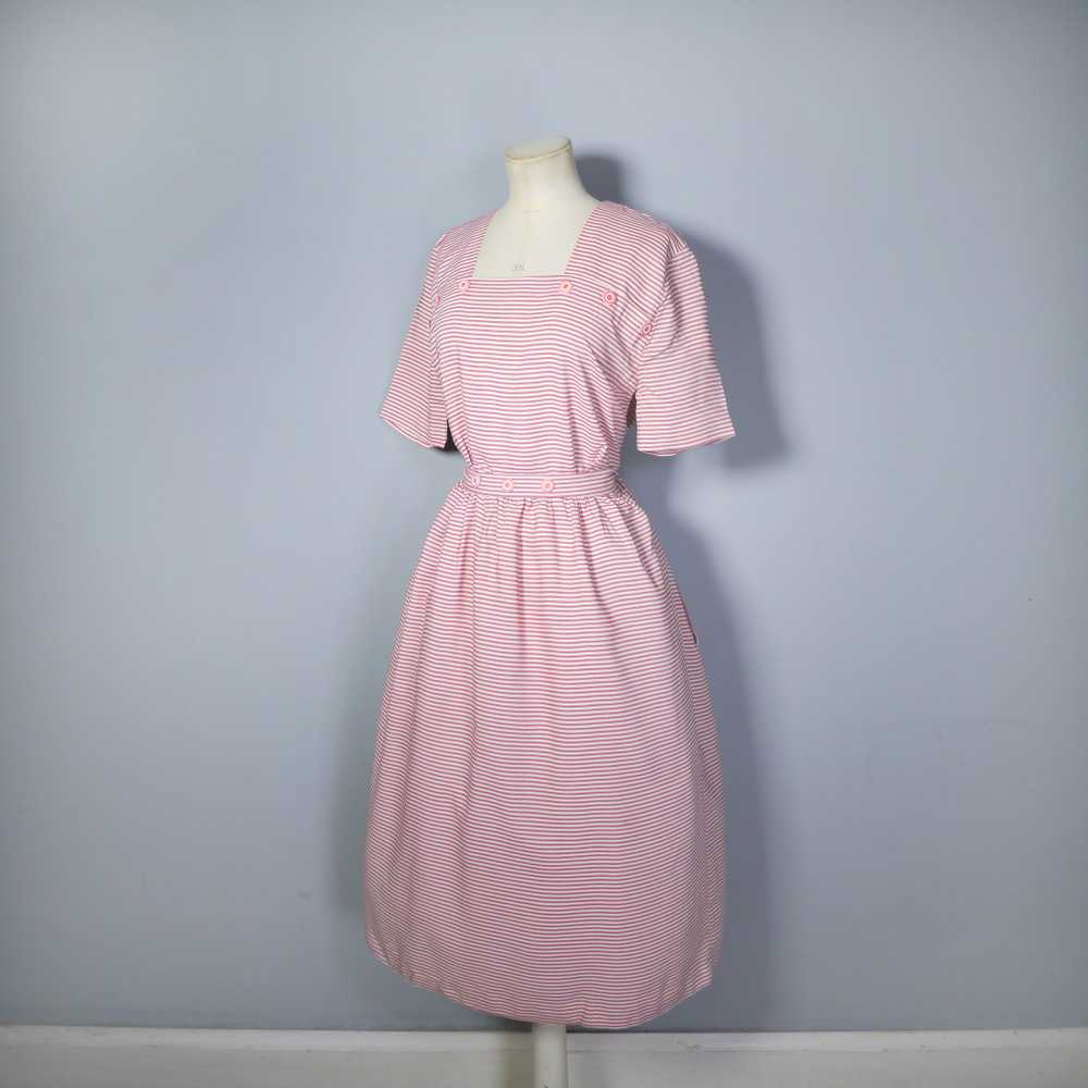 40s 50s CANDY STRIPE DAY DRESS WITH BUTTON DETAIL… - image 9