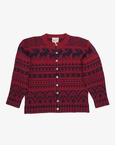 Woolrich Blue And Maroon Knitted Patterned Cardig… - image 1