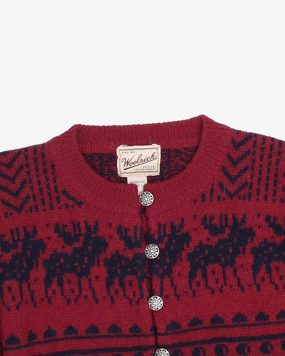 Woolrich Blue And Maroon Knitted Patterned Cardig… - image 3