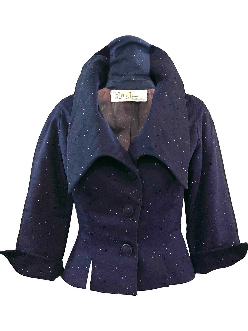 Lilli Ann 50s Blue Wool Rainbow Speckled Jacket - image 1