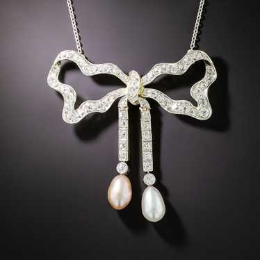 Edwardian Diamond and Pearl Bow Necklace - image 1