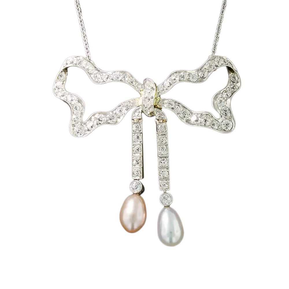Edwardian Diamond and Pearl Bow Necklace - image 2