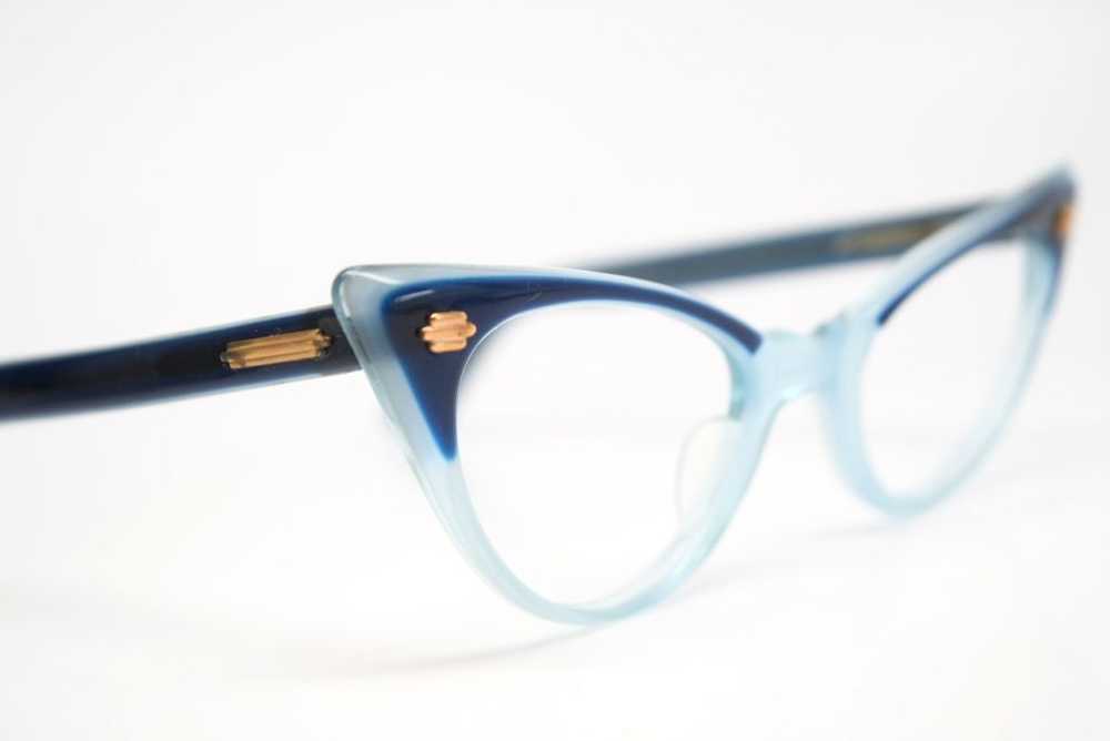 Vintage 2 Tone Blue Cat Eye Glasses Vintage - image 2