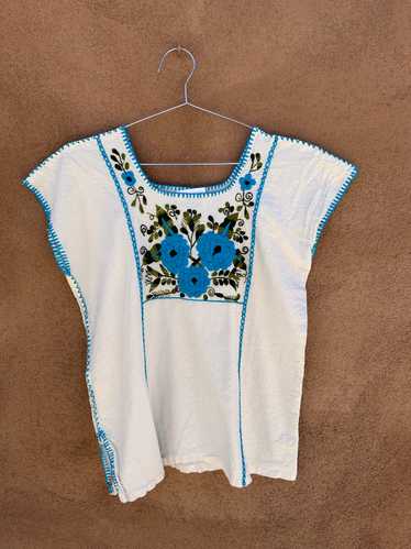 Mexican Embroidered Cotton Puebla Blouse, Cream a… - image 1