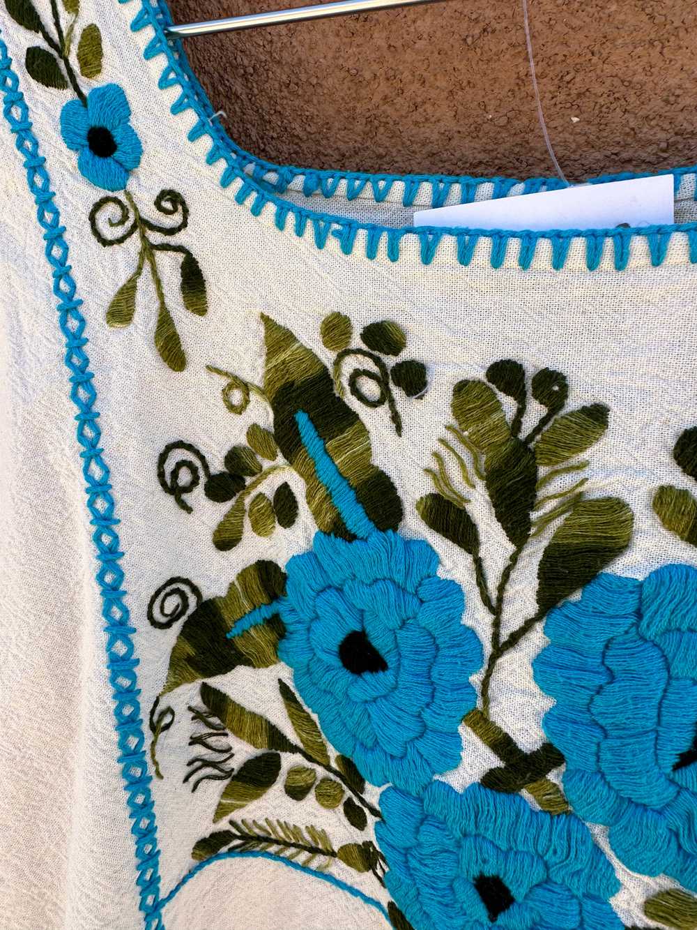 Mexican Embroidered Cotton Puebla Blouse, Cream a… - image 2