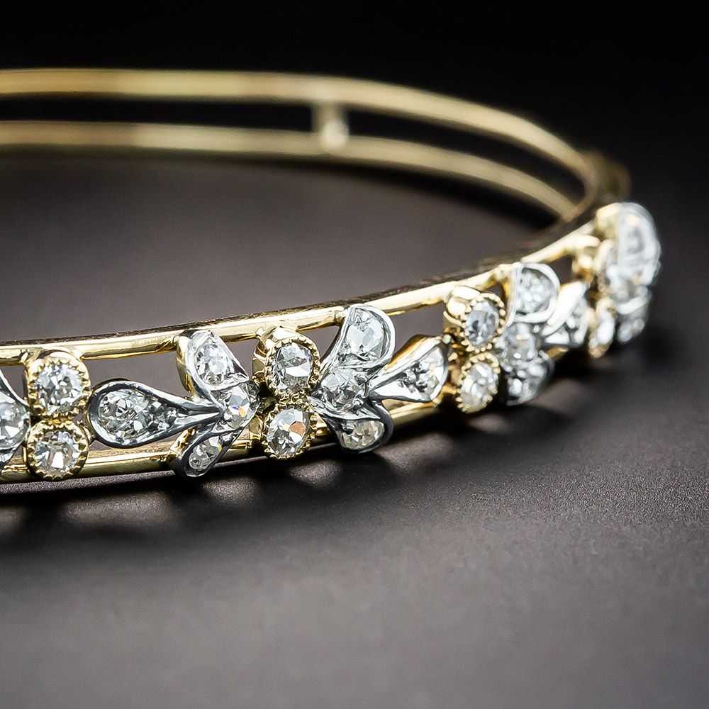 Edwardian Floral Diamond Bangle Bracelet - image 3