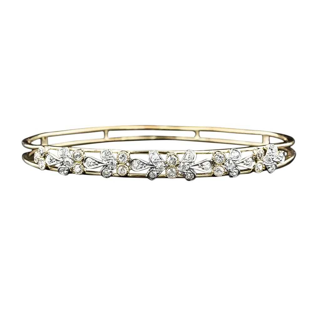 Edwardian Floral Diamond Bangle Bracelet - image 4