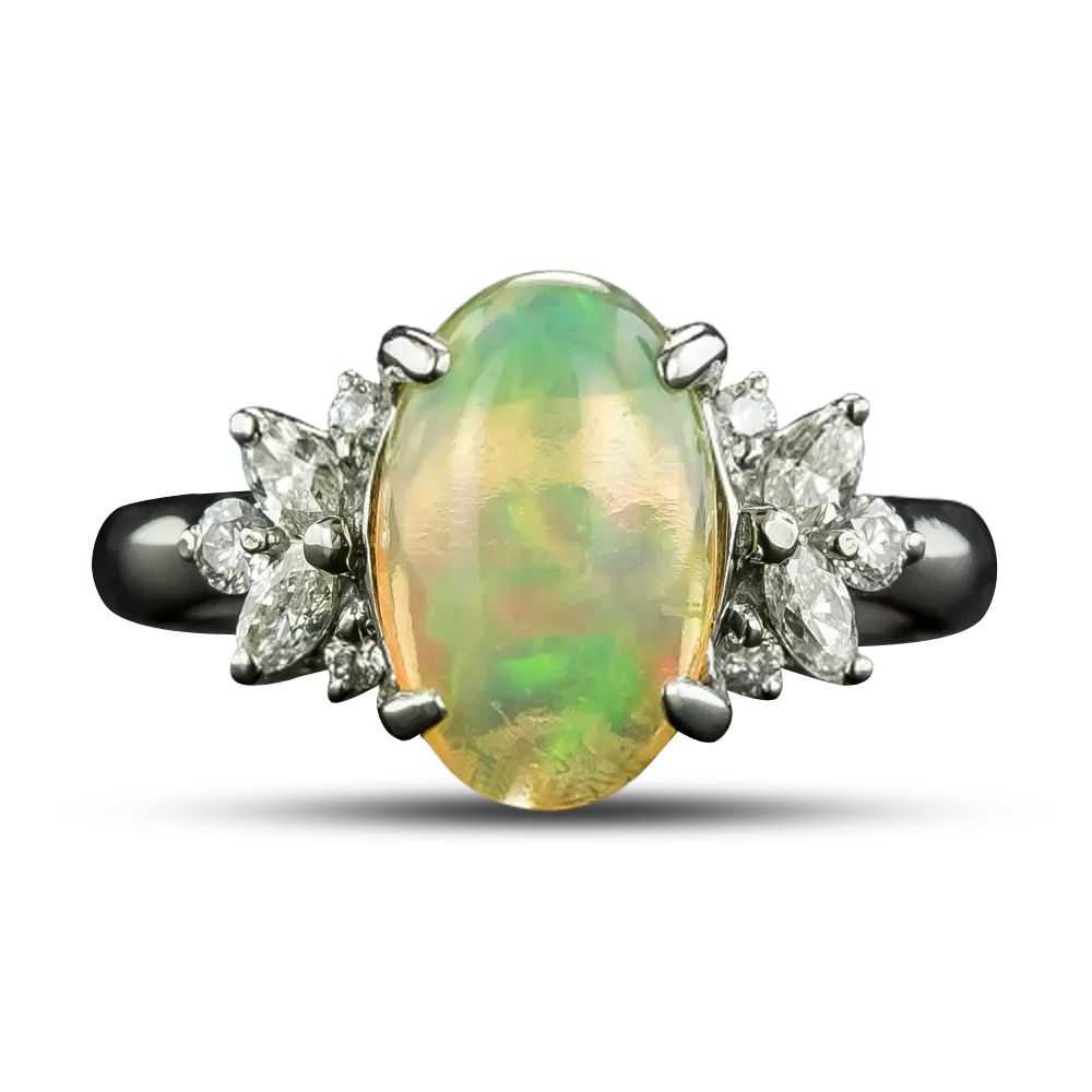 Estate 2.61 Carat Jelly Opal and Diamond Ring - image 4