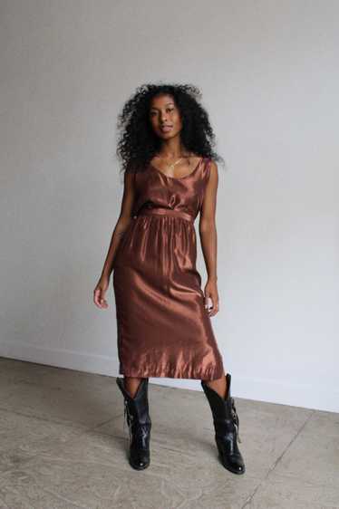 1980s Brown Metallic Skirt Set - image 1