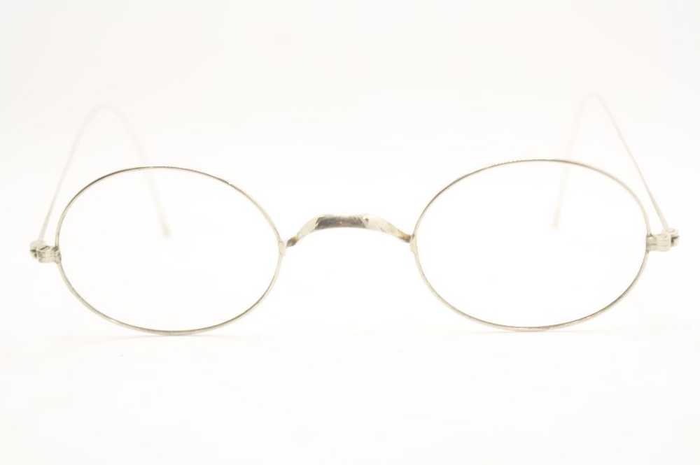 Antique Wire Rim Silver Oval Eyeglasses Cable Tem… - image 1