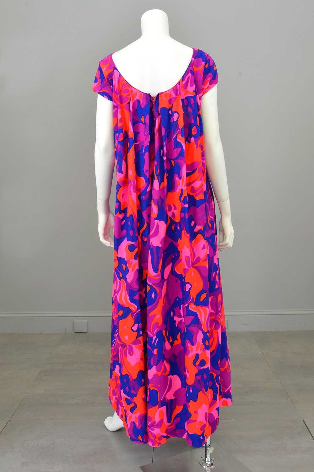 1960s 70s Bright Neon Pink Purple Babydoll Maxi D… - image 1