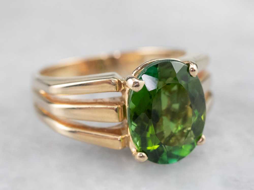 Vintage Green Tourmaline and Gold Ring - image 2