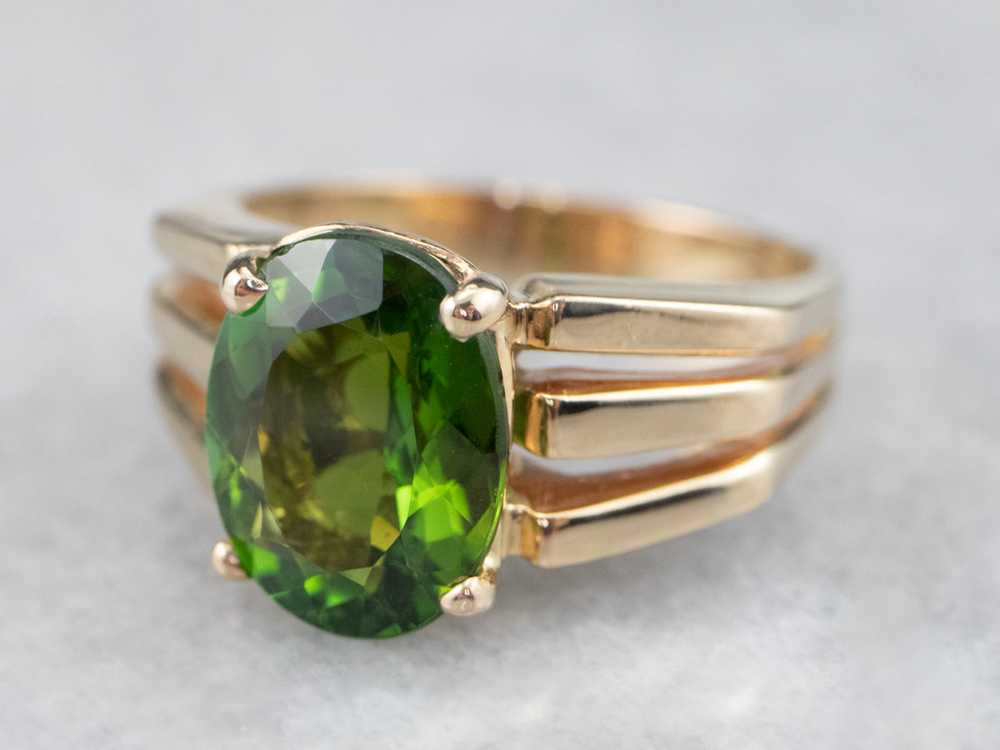 Vintage Green Tourmaline and Gold Ring - image 3