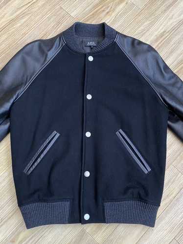 A.P.C. Stunning black leather-wool bomber jacket R