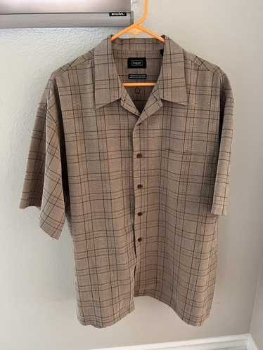 Haggar Oatmeal brown check pattern shirt