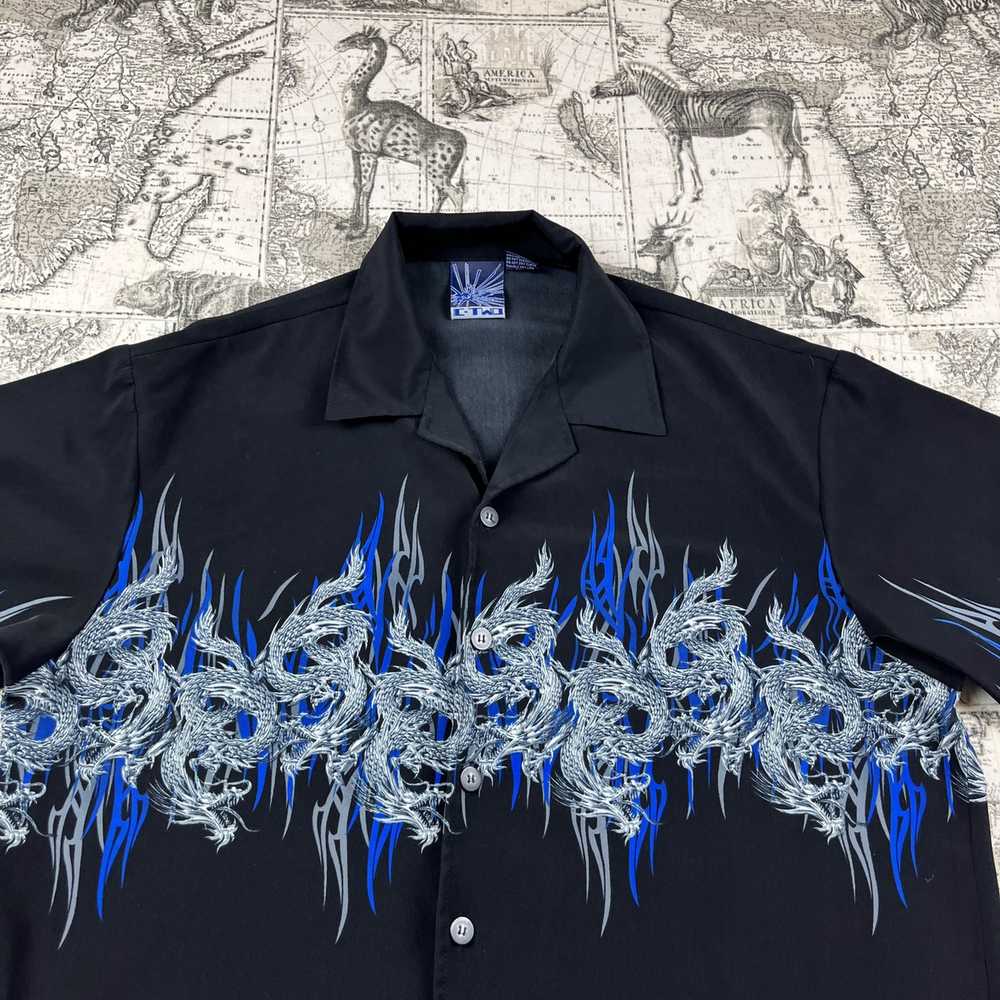 Vintage Vintage Y2K Blue Fire Dragon Button Up - image 2