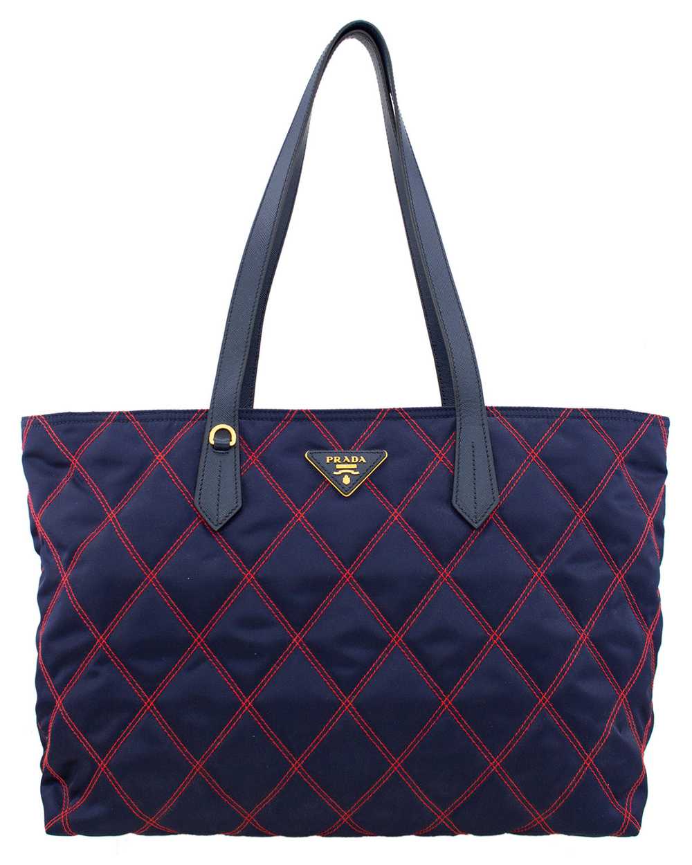 Prada Navy Blue and Red Quilted Tessuto Impunto T… - image 1