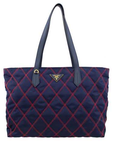 Prada Navy Blue and Red Quilted Tessuto Impunto To