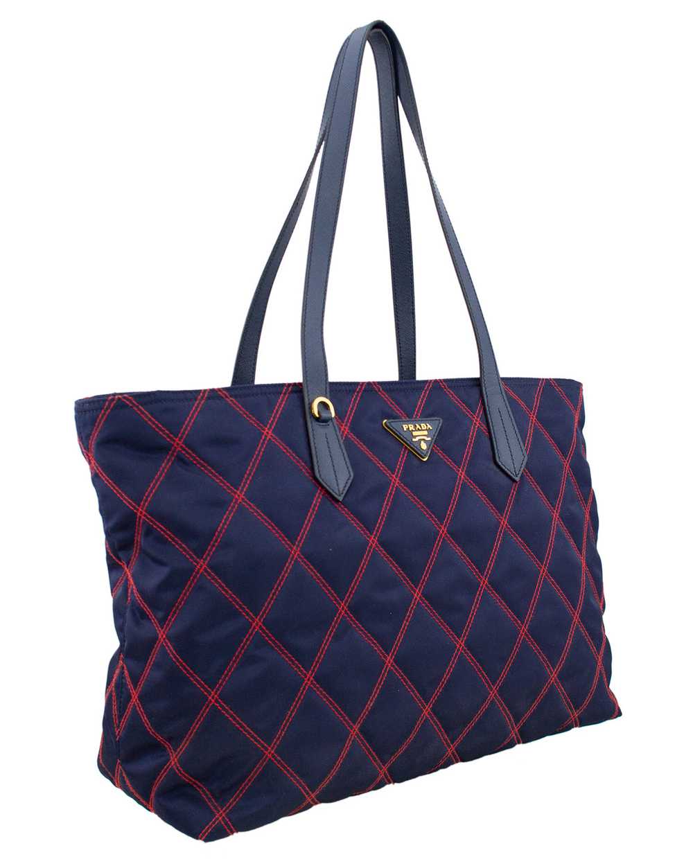 Prada Navy Blue and Red Quilted Tessuto Impunto T… - image 2