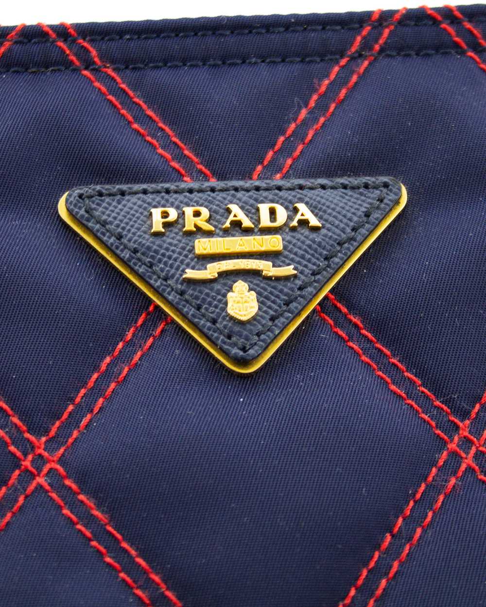 Prada Navy Blue and Red Quilted Tessuto Impunto T… - image 5